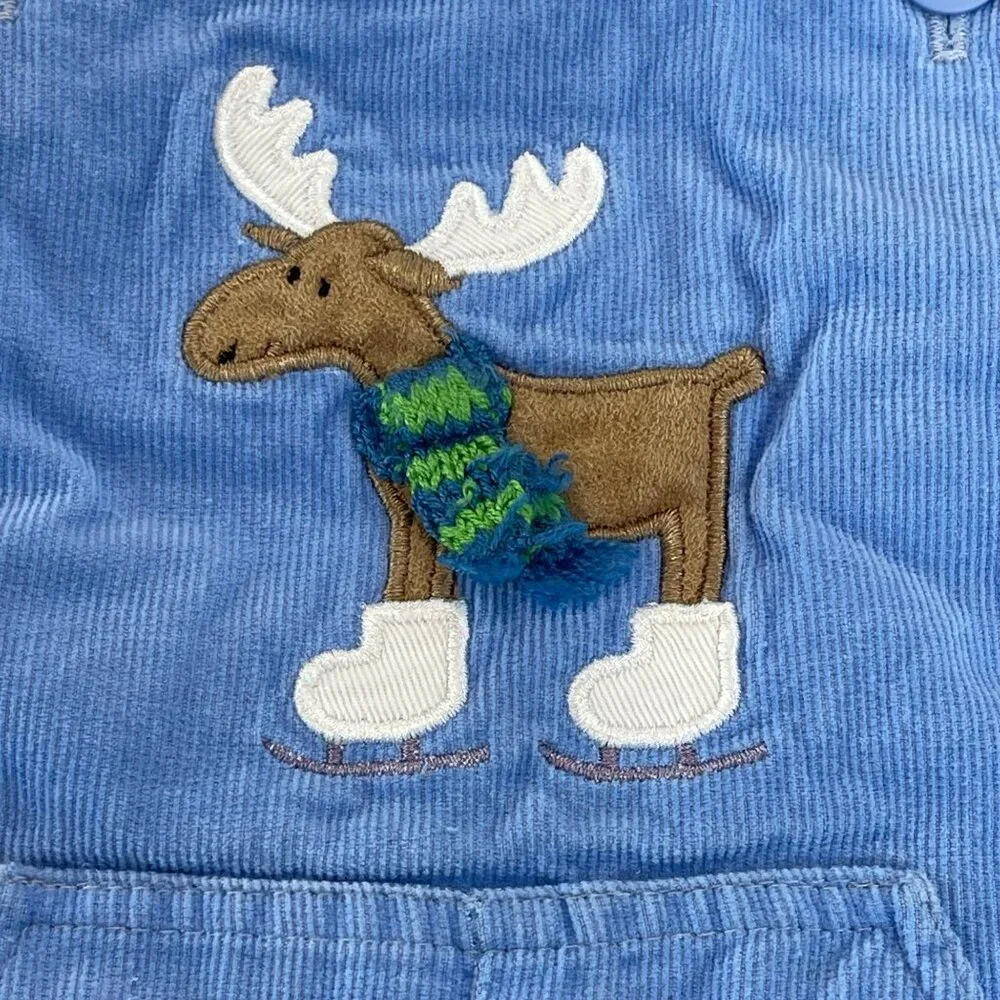 Florence Eiseman Corduroy Overalls Moose Embroidery Unisex Size 18M Blue‎ Cotton